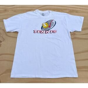 Vintage 1990's Tennis T-Shirt‎ TV Sports By Marilyn Kosten Cotton Size XL White